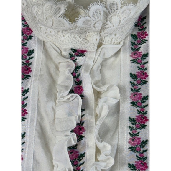 Seidensticker White Floral Embroidered Lace Trim Blouse Top Size 38 Vintage - Picture 6 of 16